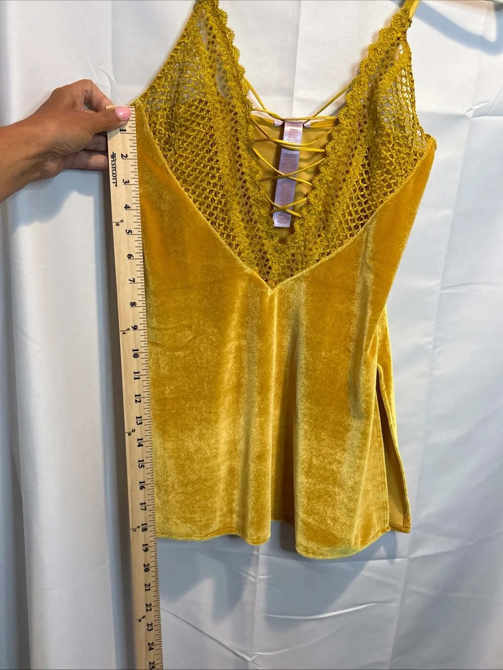 Savage X Fenty Mustard Velvet Lace-Trim Slip